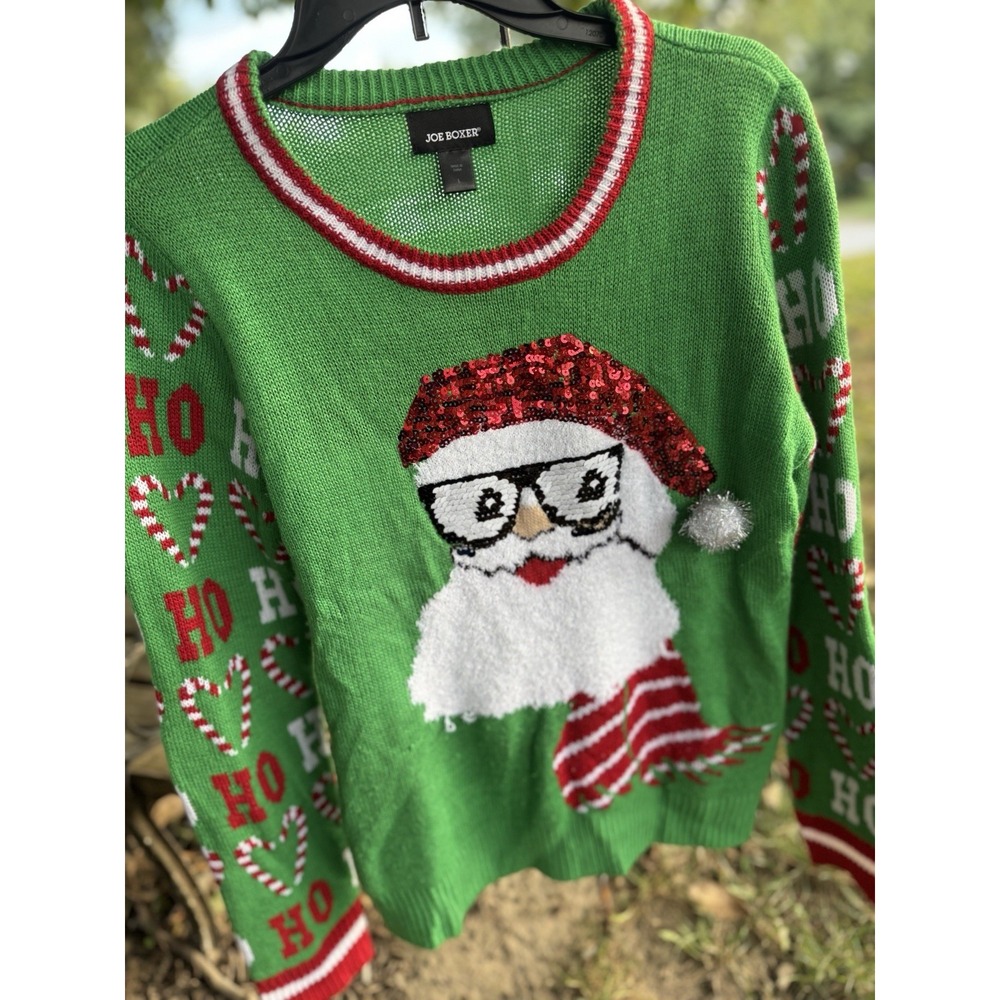 Joe Boxer Women's Size‎ Large Fun Holiday Santa Sweater With Sequin